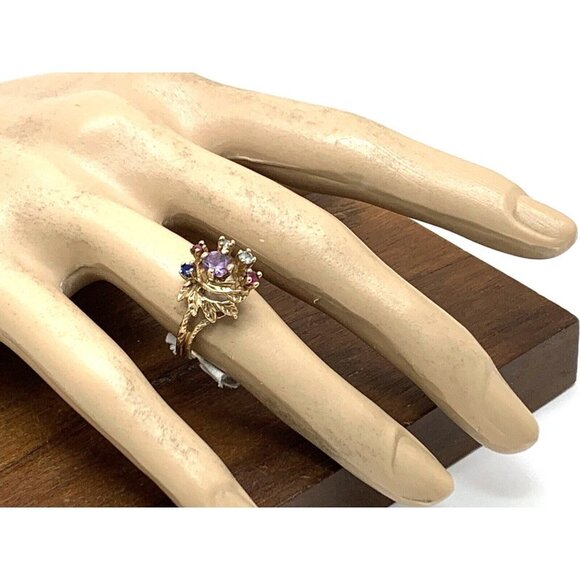 Cocktail Ring 10k Yellow Gold Multi Colored Stones Women's Estate Jewelr… - Picture 5 of 16